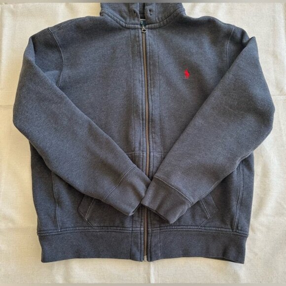 Vintage Polo Ralph Lauren Zip Up Hoodie Gray Waffle Jacket Size XL Red Pony Logo - Picture 3 of 10